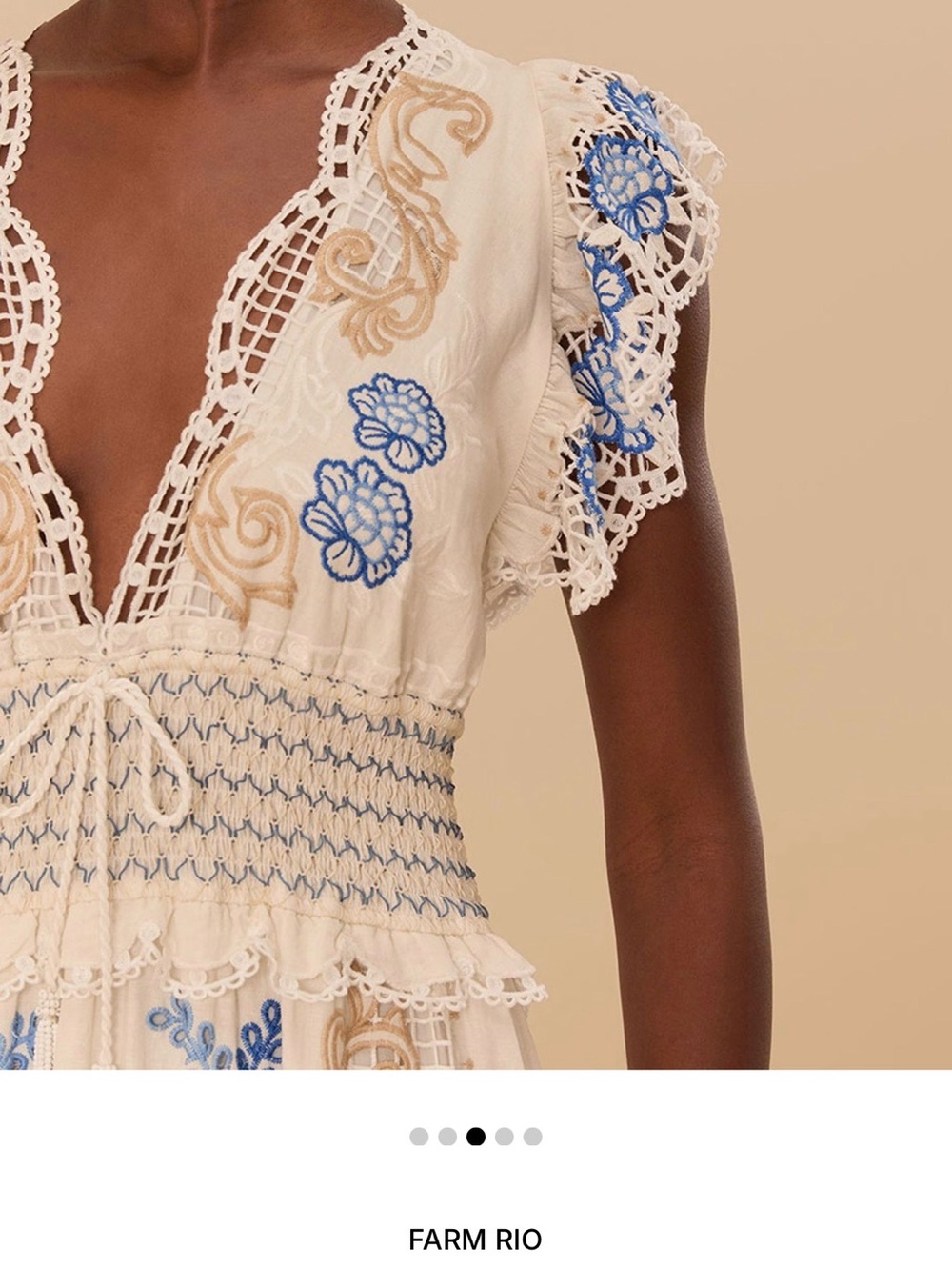 FARM Rio White Maxi Dress with Blue Floral Embroidery - Picture 5 of 11
